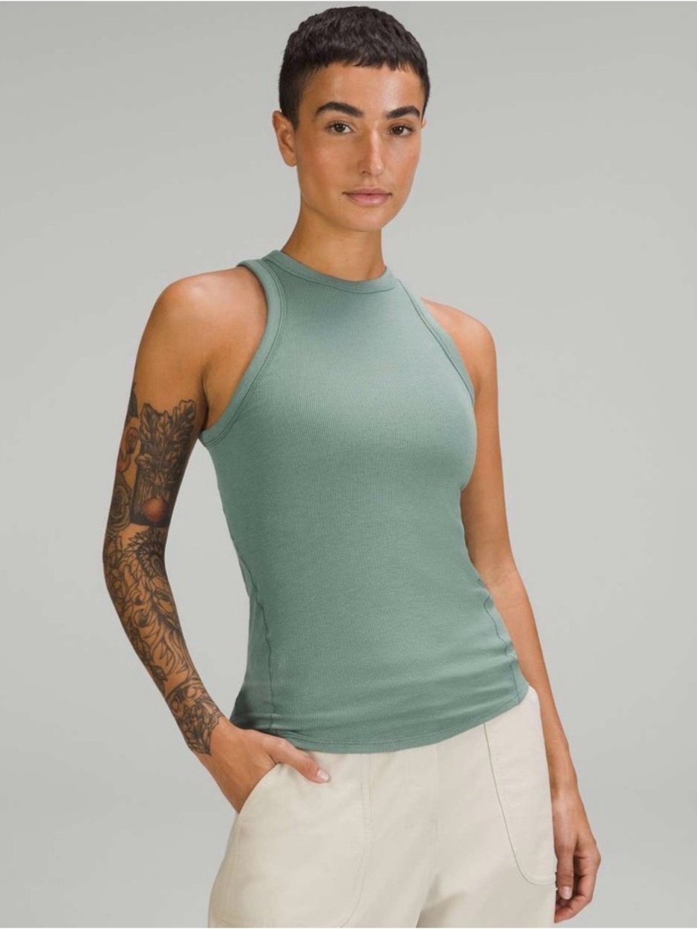 Lululemon Hold Tight Tank Top in Tidewater Teal Ribbed Yoga Workout Logo